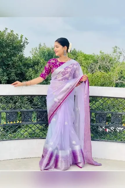 Pure organza with sequence worked Butta full saree.